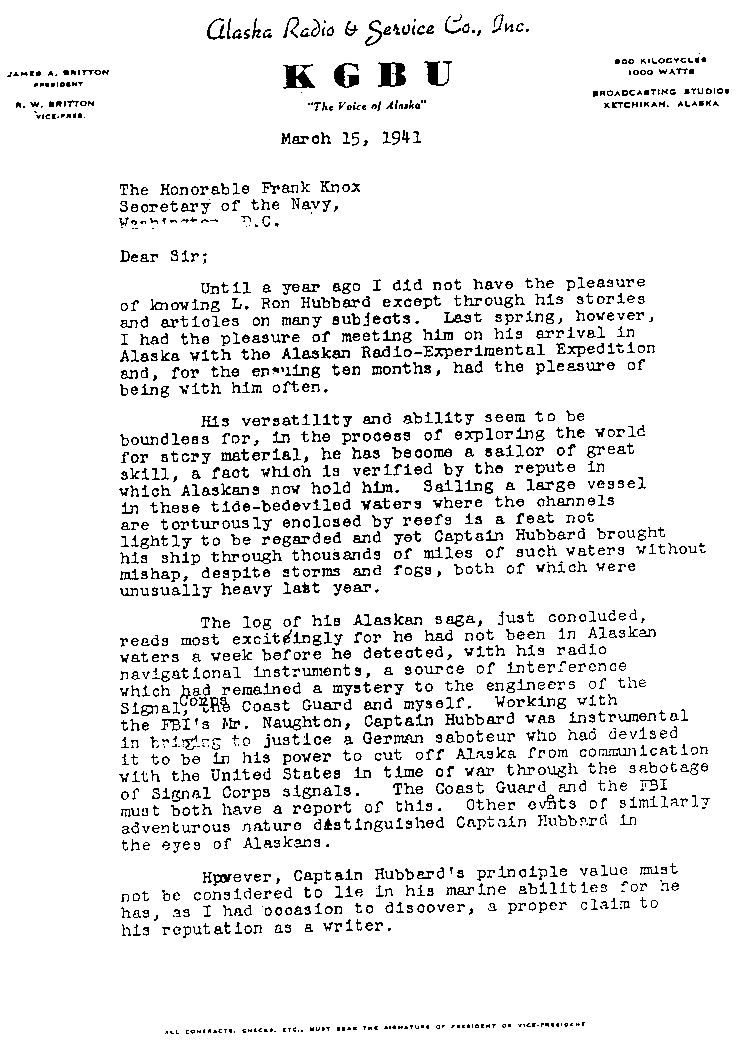 Britton letter to frank knox march 15 1941