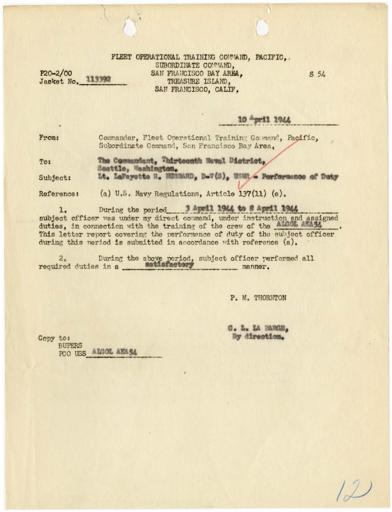 Report on Training in April 1944